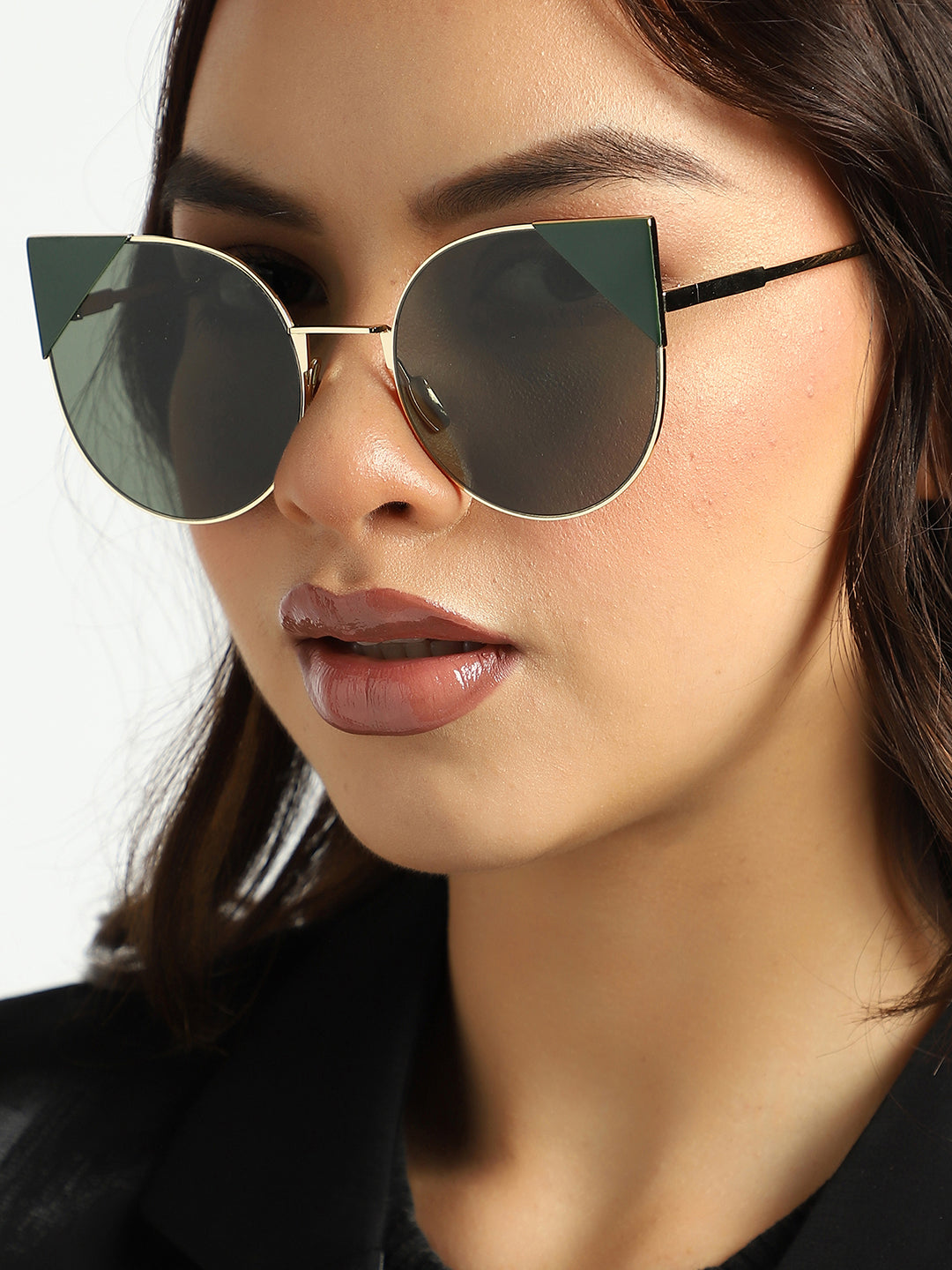 Gold Frame Black Tinted Lens Cat Eye Sunglass