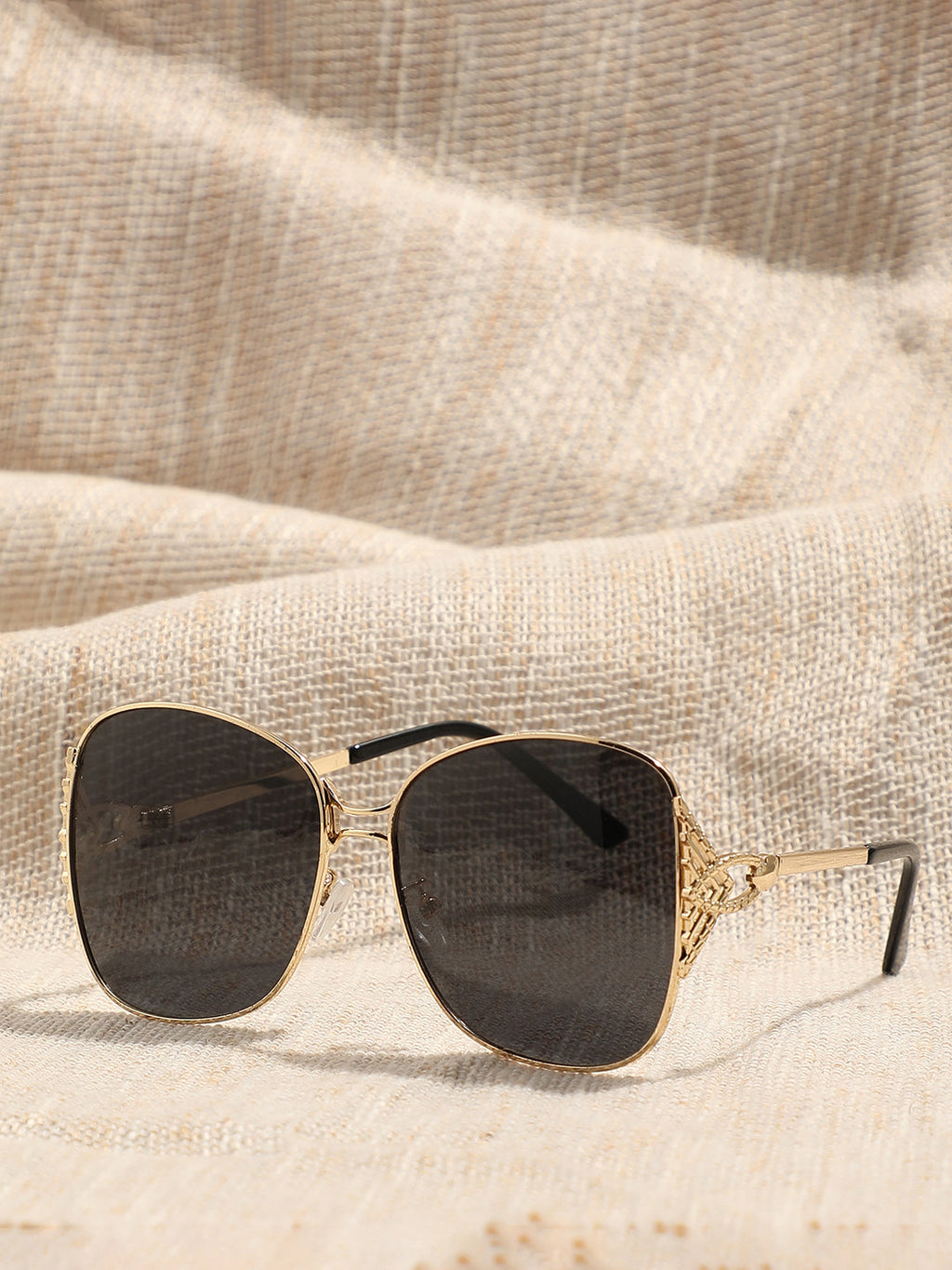 Black Tinted Lens Gold Frame Oversized Sunglass
