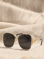 Black Tinted Lens Gold Frame Oversized Sunglass