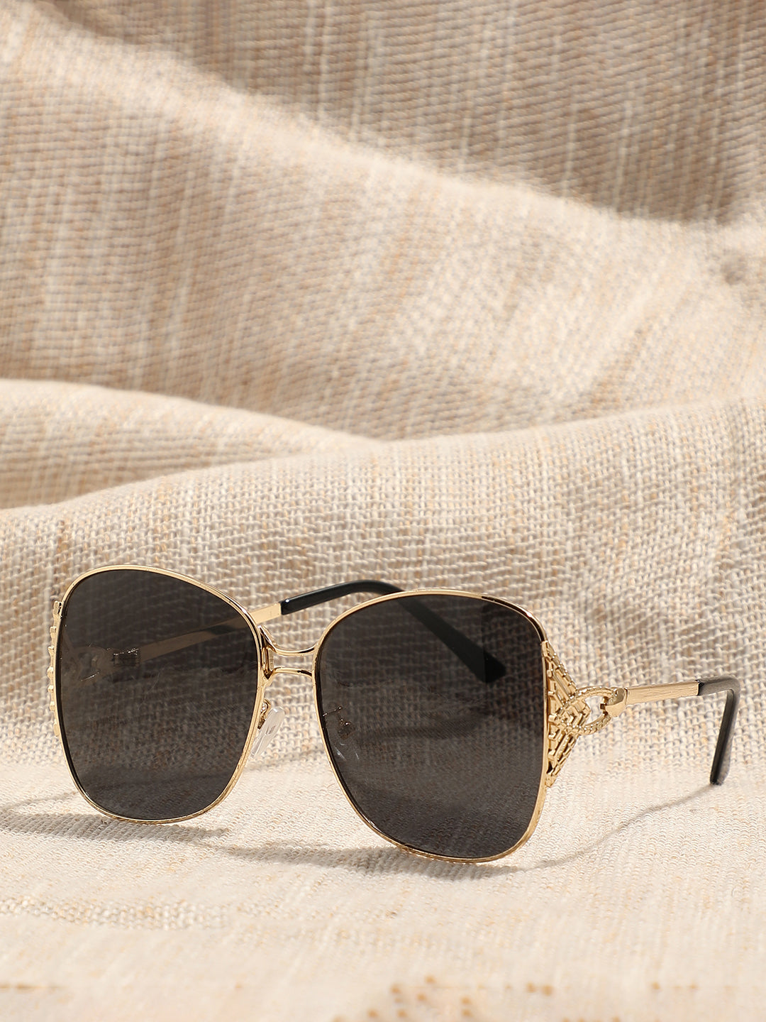 Black Tinted Lens Gold Frame Oversized Sunglass