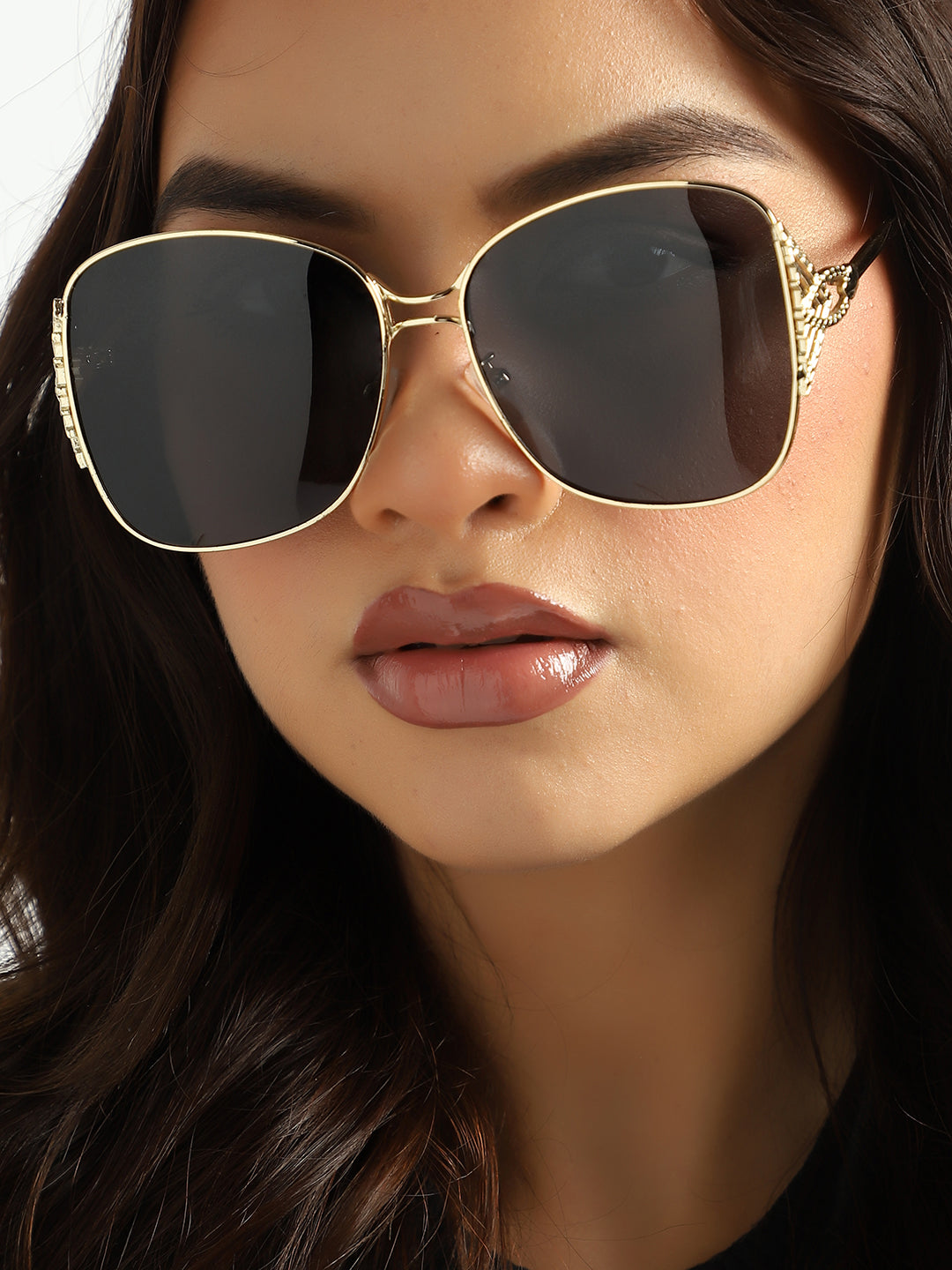 Black Tinted Lens Gold Frame Oversized Sunglass
