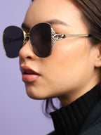 Black Tinted Lens Gold Frame Oversized Sunglass