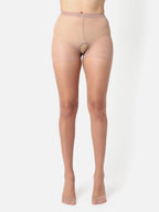 Beige Solid Sheer Stockings