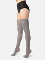 Grey Solid Thigh High Stockings