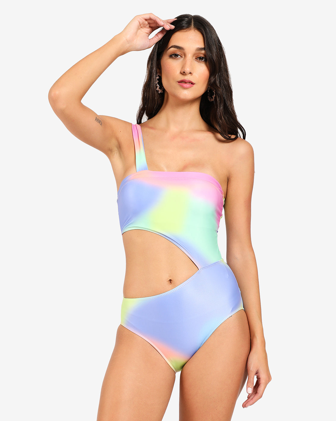 Haute Sauce Multicolour Cut Out One Shoulder Swim Suit