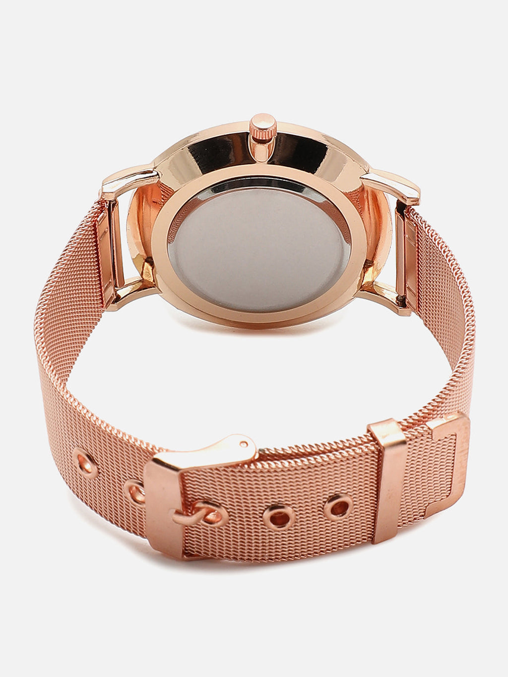 Black Analog Round Dial With Gold Metal Mesh Strap Watch & Bracelets