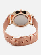 Black Analog Round Dial With Gold Metal Mesh Strap Watch & Bracelets