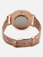 White Marble Analog Watch Round Dial With Gold Metal Mesh Strap Watch & Bracelets