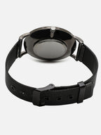 Black Marble Analog Round Dial With Black Leather Strap Watch & Bracelets