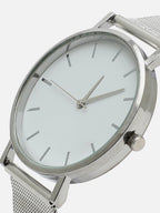 White Analog Round Dial With Silver Metal Mesh Strap Watch & Bracelet