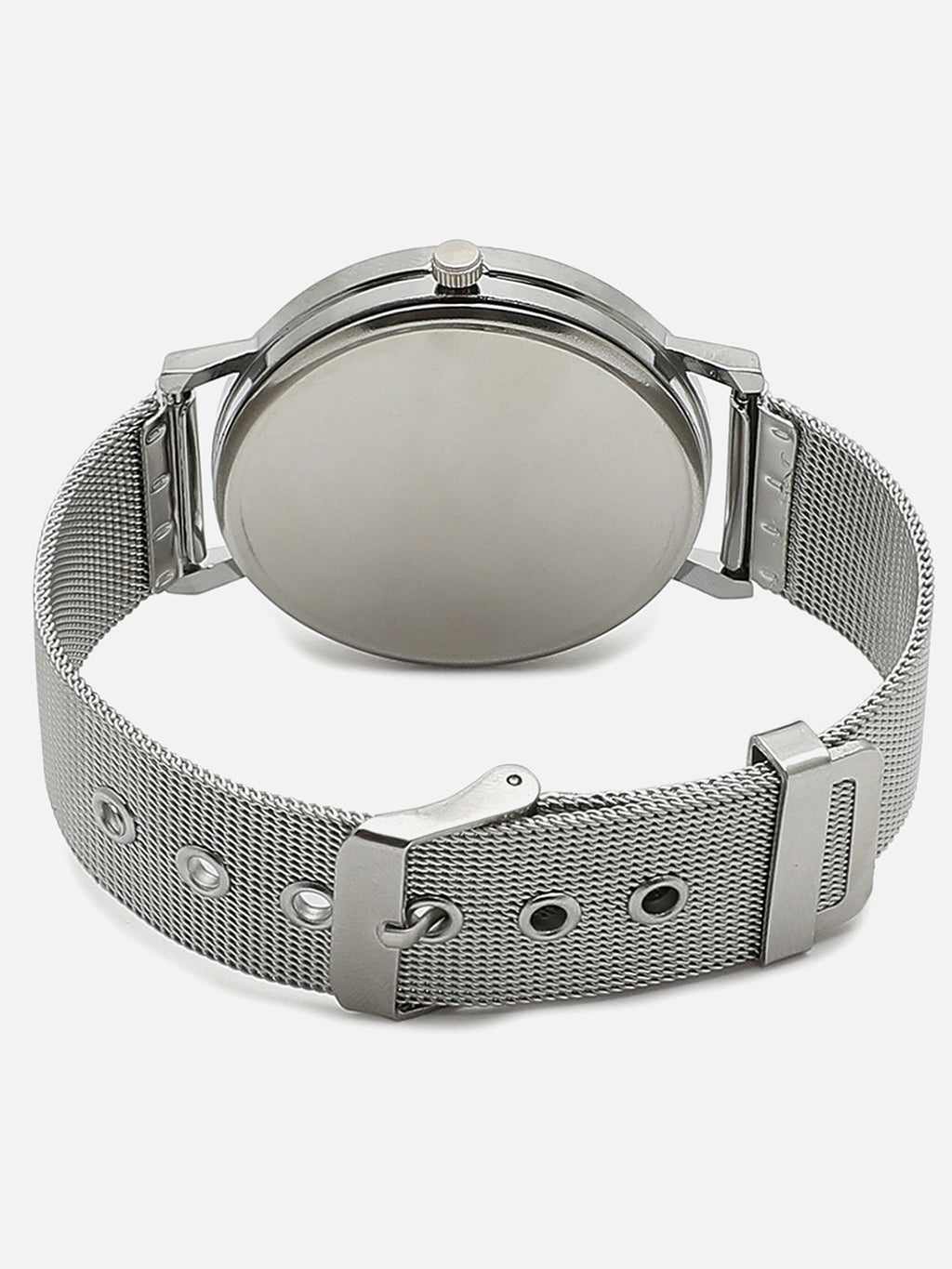 White Analog Round Dial With Silver Metal Mesh Strap Watch & Bracelet