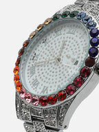 White Embellished Analog Round Dial With Crystal Stones Silver Metal Strap Watch & Bracelet