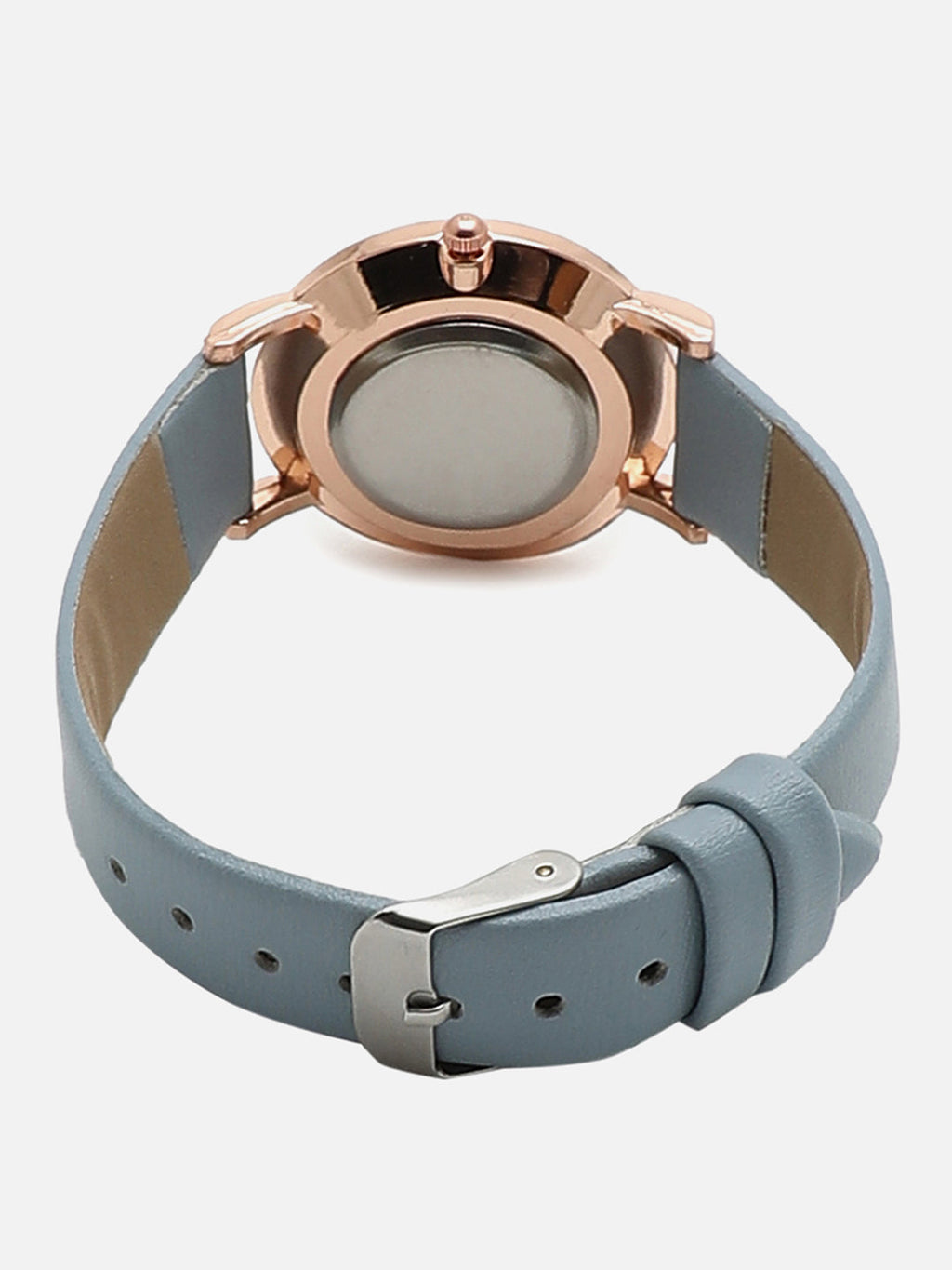 White & Bronze Analog Round Dial With Blue Leather Strap Watch & Bracelet
