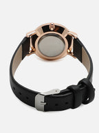 Black Analog Round Dial With Black Leather Strap Watch & Bracelets