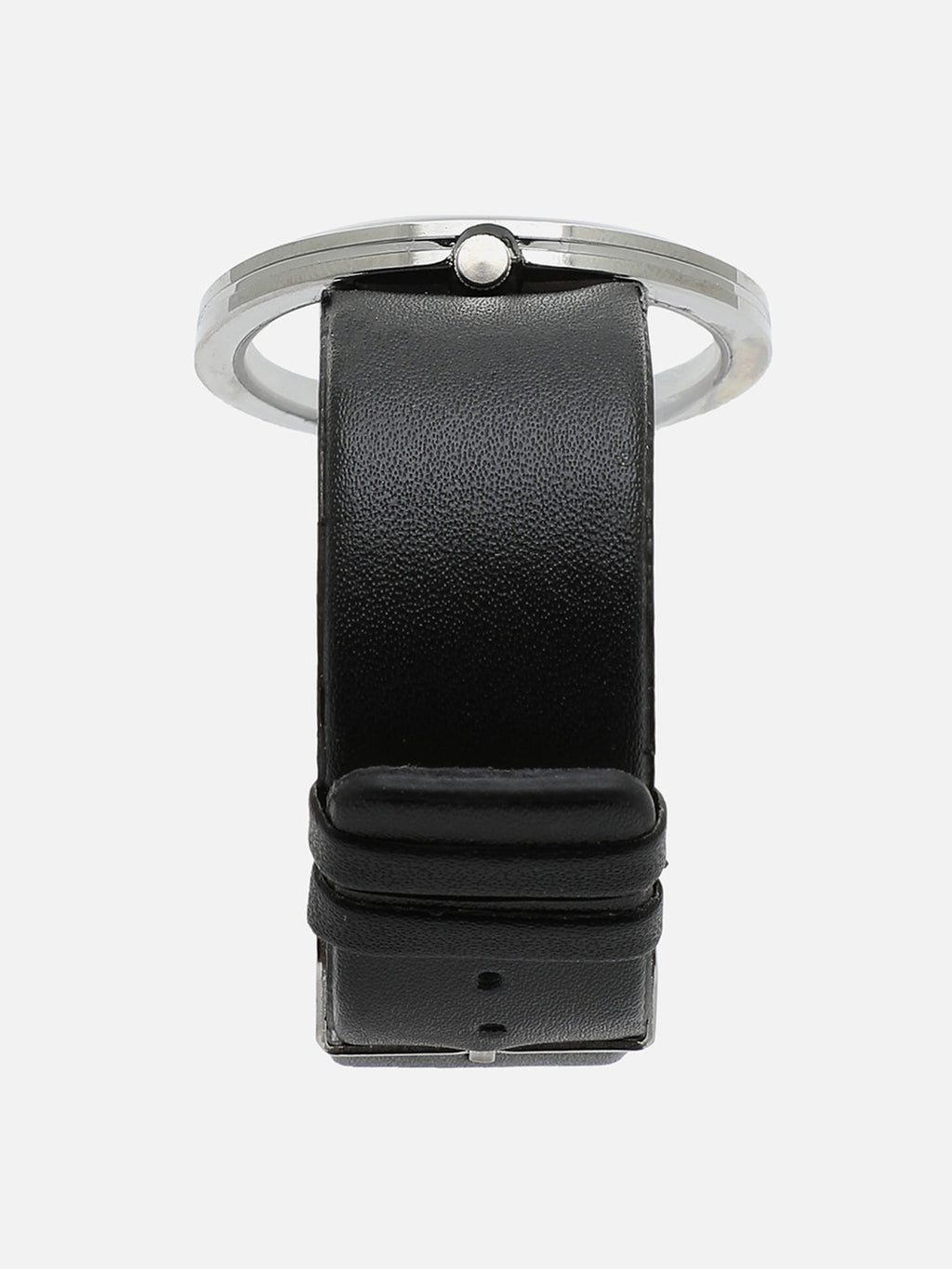Transparent Analog Round Dial With Black Leather Strap Watch & Bracelet