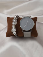 Sleek Silver Analog Round Dial With Metal Mesh Strap Watch & Bracelet