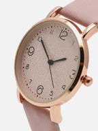 Dusky Pink Analog Round Dial With Pink Leather Strap Watch & Bracelet