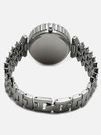 White Embellished Analog Round Dial With Silver Embellished Metal Strap Watch & Bracelet