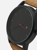 Black Analog Round Dial With Brown Suede Strap Watch & Bracelet