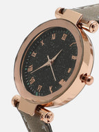 Black Analog Round Dial With Grey Suede Strap Watch & Bracelets