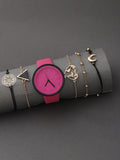 Pink Analog Round Dial With Pink Canvas Strap Watch & Bracelets