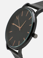 Black Analog Round Dial With Black Metal Strap Watch & Bracelets