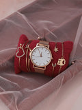 White Analog Round Dial With Gold Metal Strap Watch & Bracelets