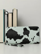 Mint Green & Black Cow Printed Vegan Leather Wallet