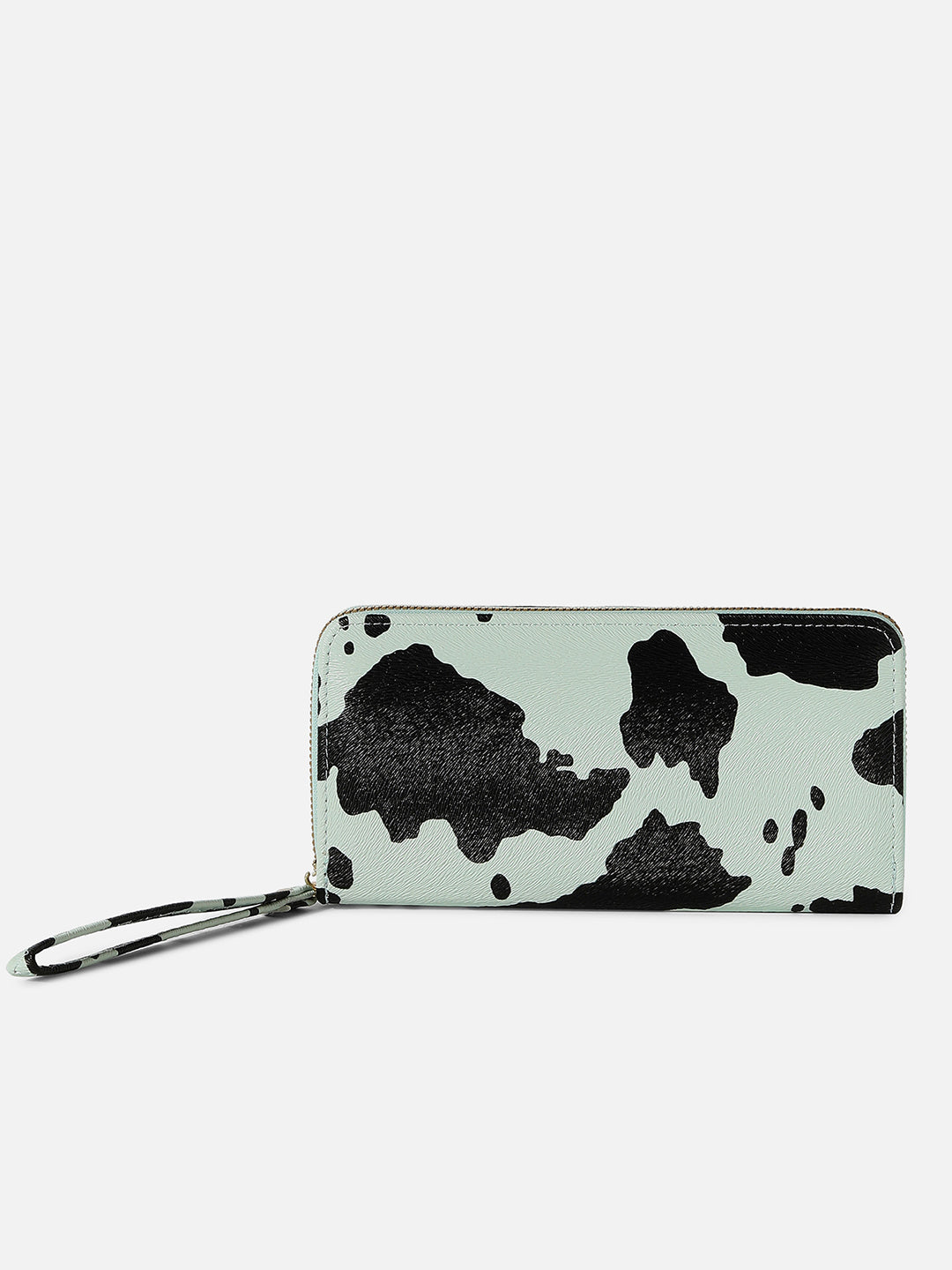 Mint Green & Black Cow Printed Vegan Leather Wallet