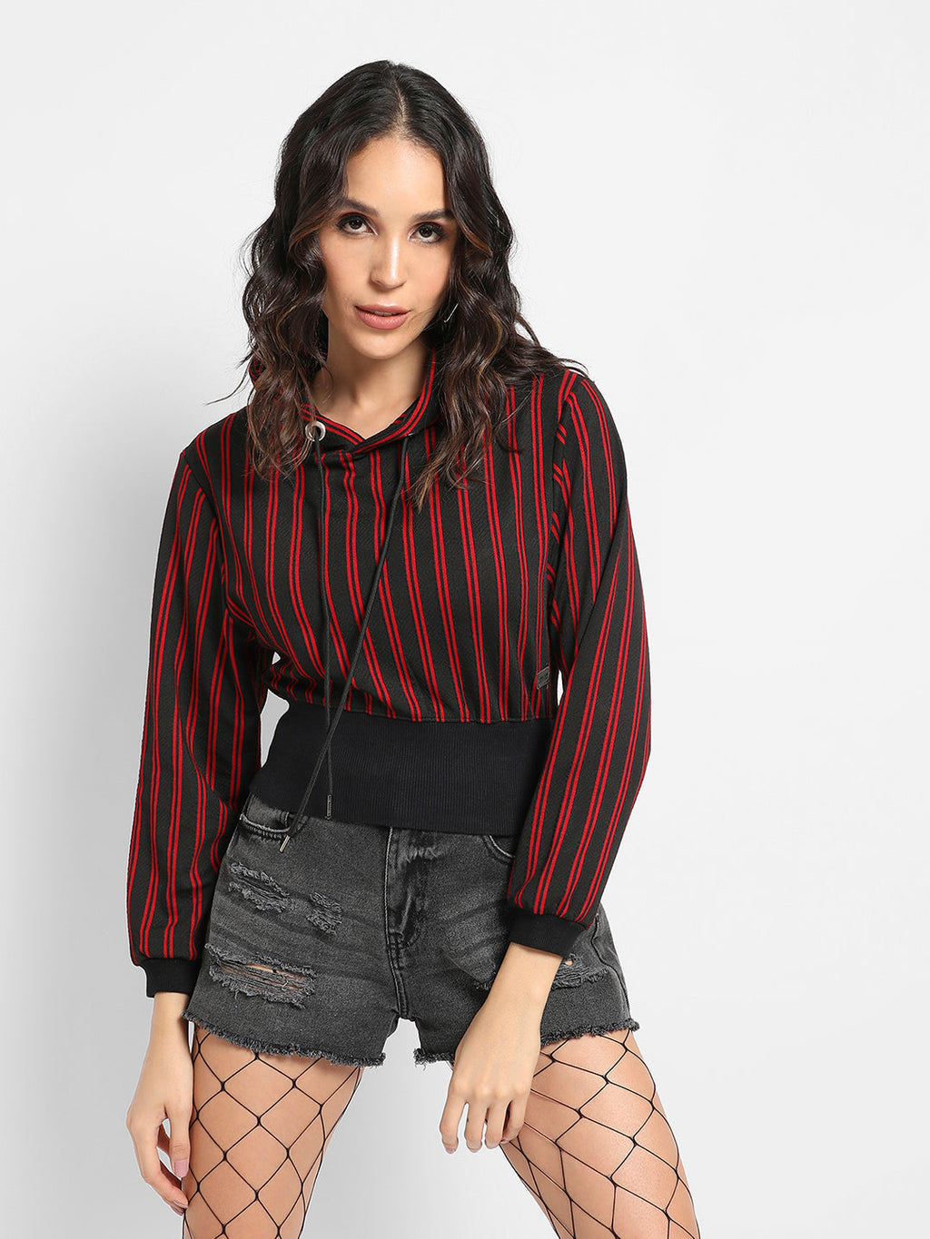 Double Striped Hoodie With Ribbed Hem
