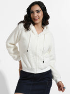 Solid Fleece Hoodie With Ribbed Hem