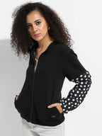 Zip-Front Sweatshirt With Polka Dot Sleeve