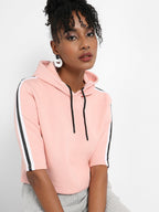 Crop Hoodie With Striped Sleeve