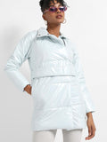 Metallic Belted Long Puffer With Tie-Up Waist