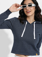 Cropped Pullover Hoodie With Contrast Drawstring