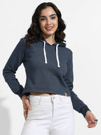 Cropped Pullover Hoodie With Contrast Drawstring
