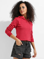 Cropped Hoodie With Contrast Drawstring