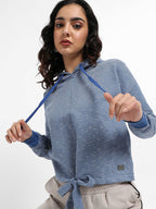 Striped Hoodie With Tie-Up Waist