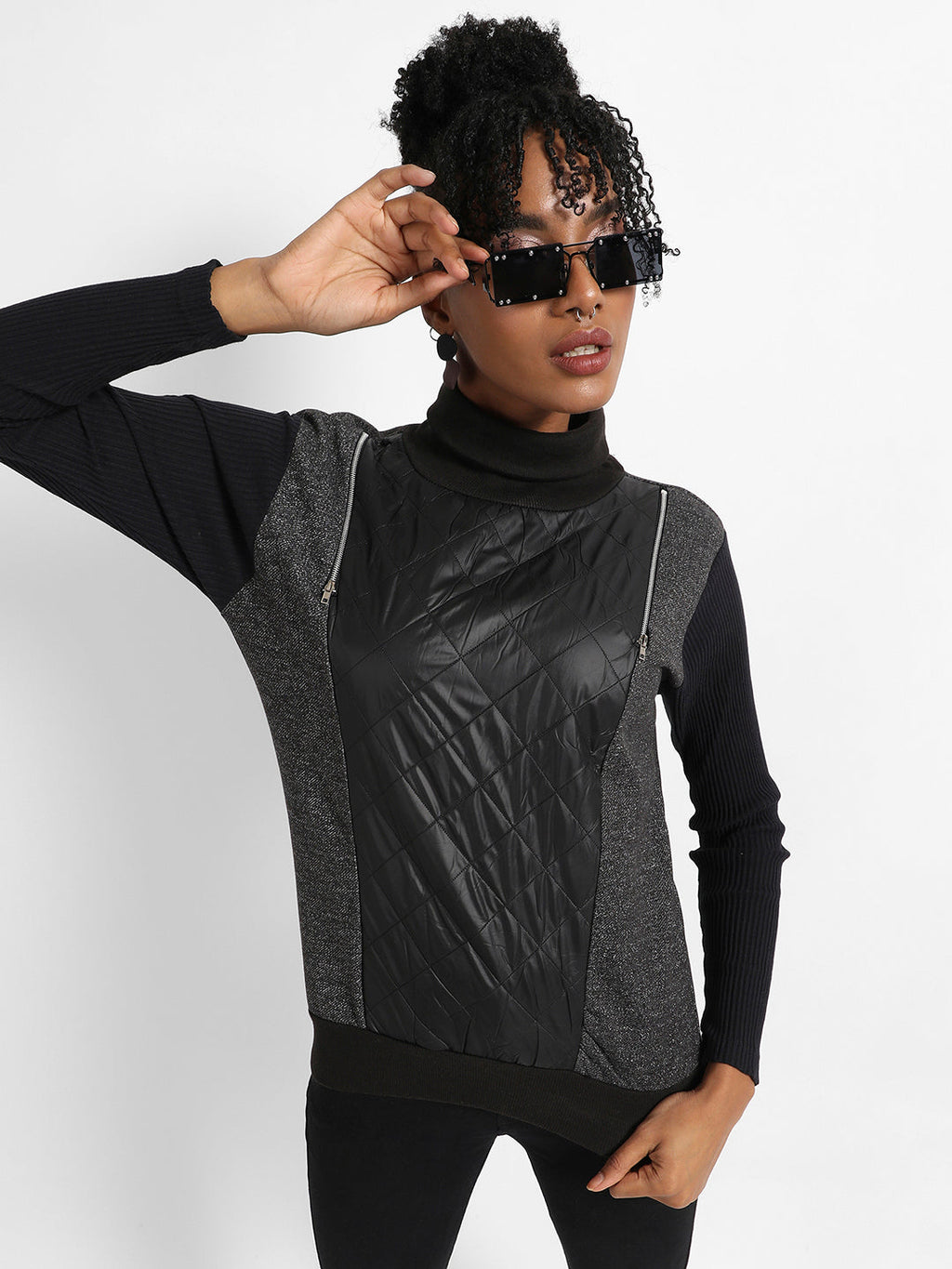 Pullover Sweatshirt With Quilted Details