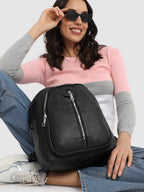Zip-Front Curve Mini Backpack - Black