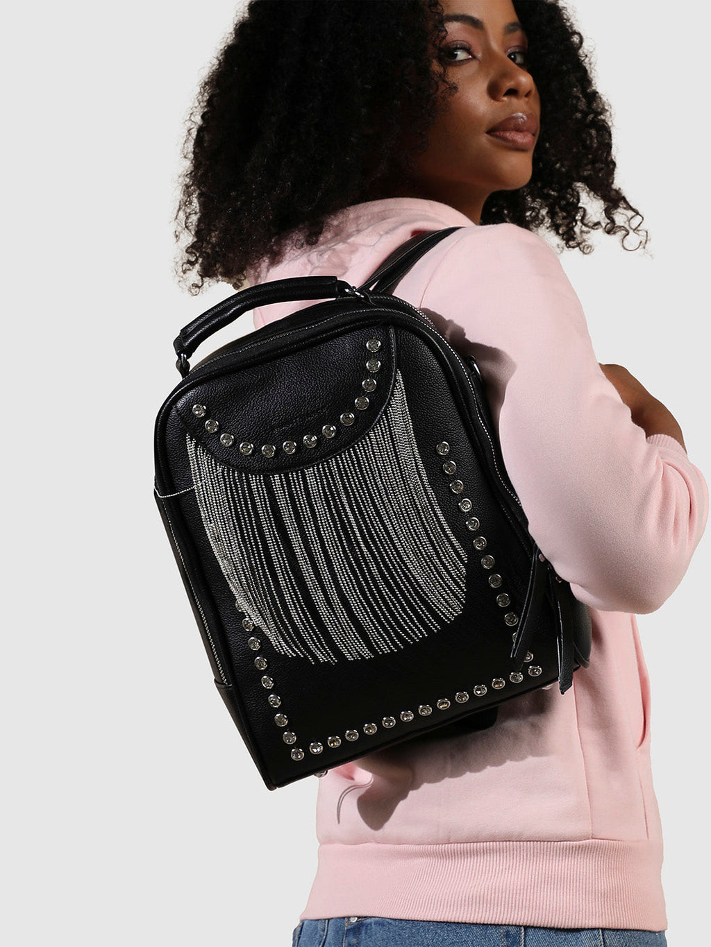 Fringed Mini Backpack - Black