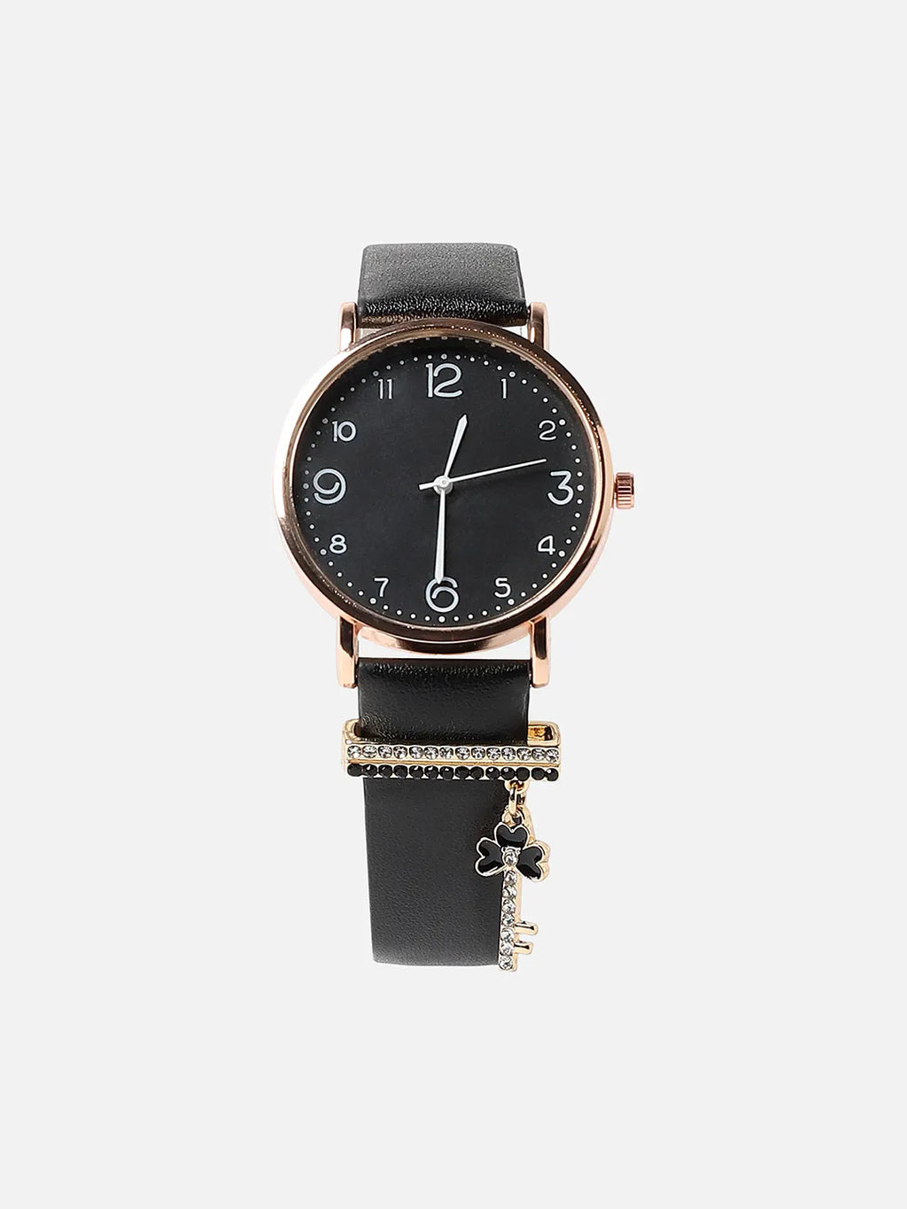 Haute Sauce Round Analog Watch With Enamel Key Watch Charm - Black