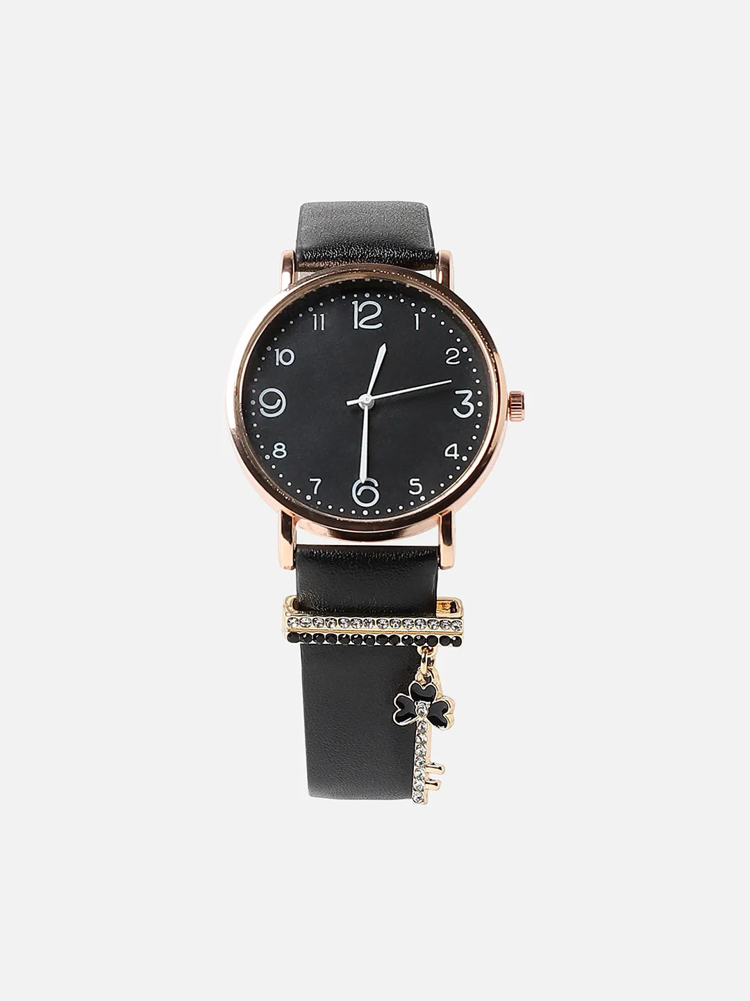 Haute Sauce Round Analog Watch With Enamel Key Watch Charm - Black