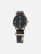 Haute Sauce Round Analog Watch With P Liberty Initial Watch Charm - Black
