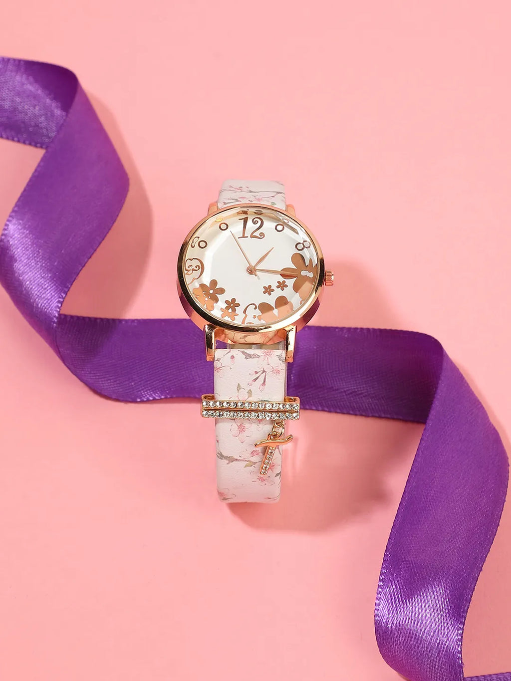 Haute Sauce Round Analog Watch With T Liberty Initial Watch Charm - White