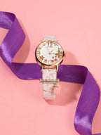 Haute Sauce Round Analog Watch With T Liberty Initial Watch Charm - White