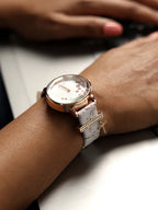 Haute Sauce Round Analog Watch With T Liberty Initial Watch Charm - White