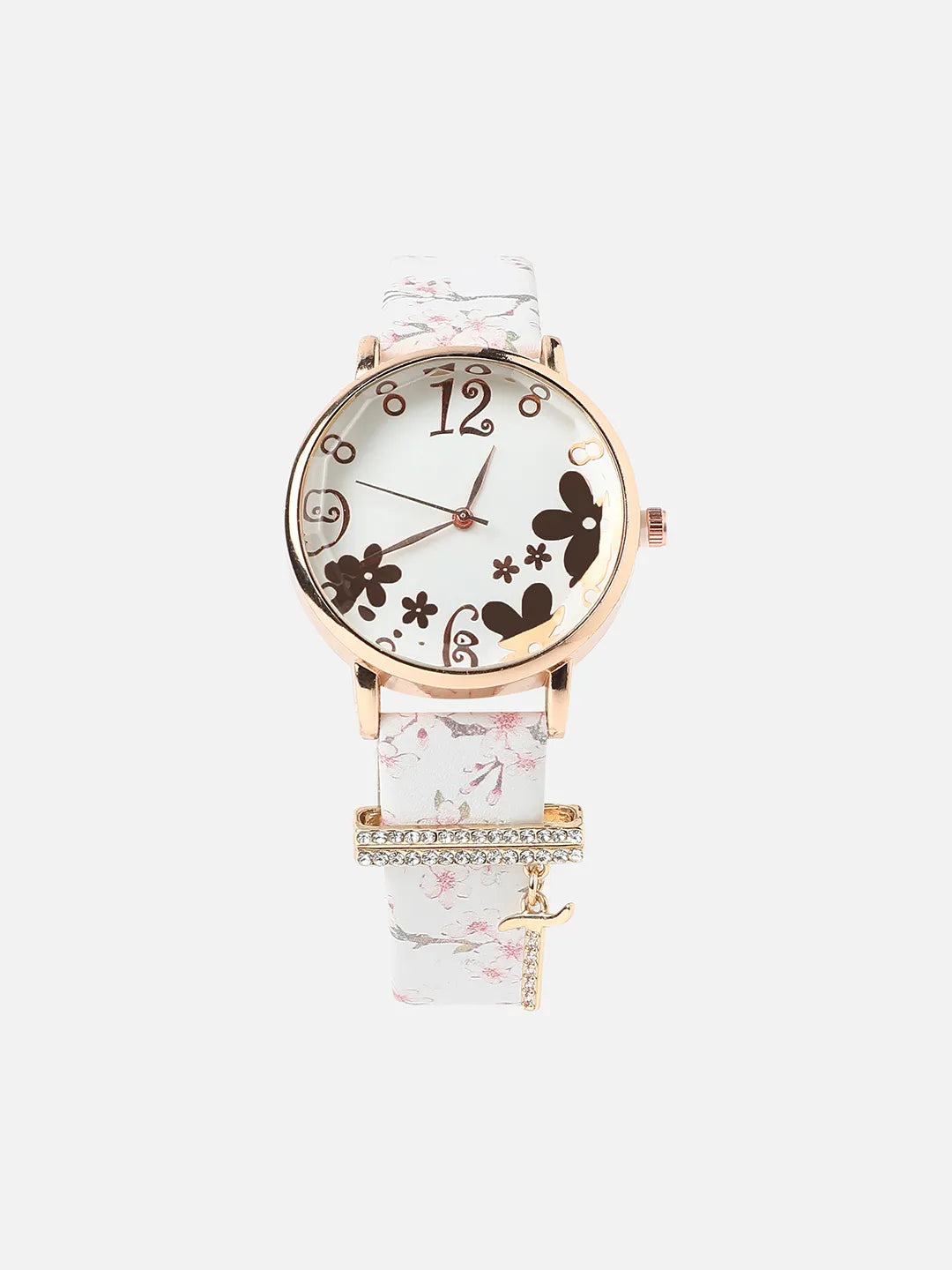 Haute Sauce Round Analog Watch With T Liberty Initial Watch Charm - White