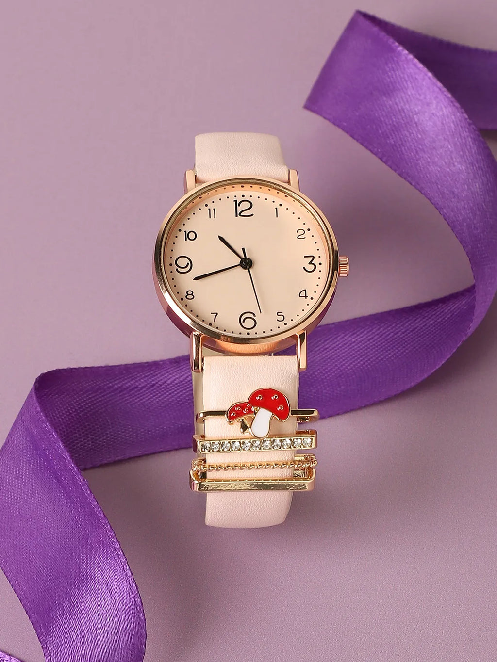 Haute Sauce Round Analog Watch With Mushroom Watch Charm - Dusty Pink