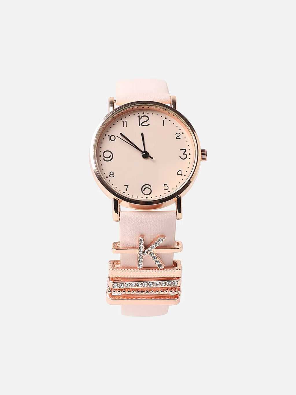 Haute Sauce Round Analog Watch With K Initial Watch Charm - Dusty Pink